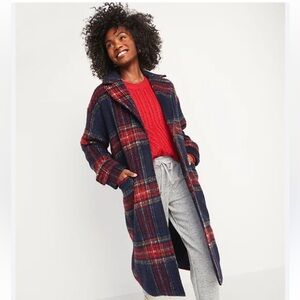 Oversized Soft-Brushed Plaid Button-Front Coat